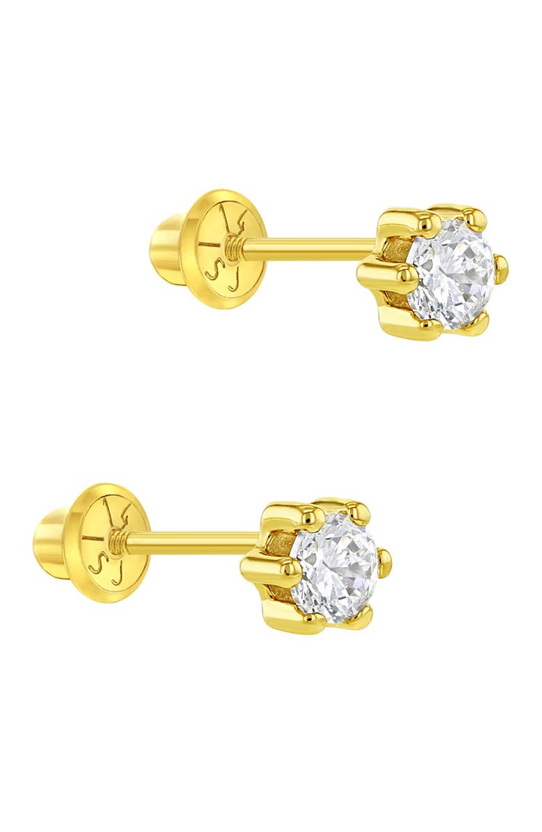 In Season Jewelry 14k 6 Prong Cubic Zirconia Solitaire Earrings, Alternate, color, Gold