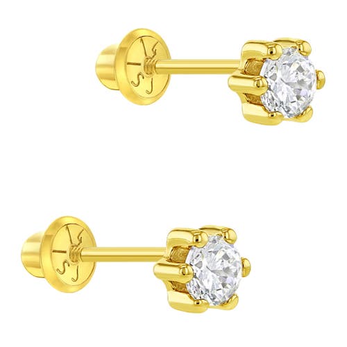 In Season Jewelry 14k 6 Prong Cubic Zirconia Solitaire Earrings In Gold