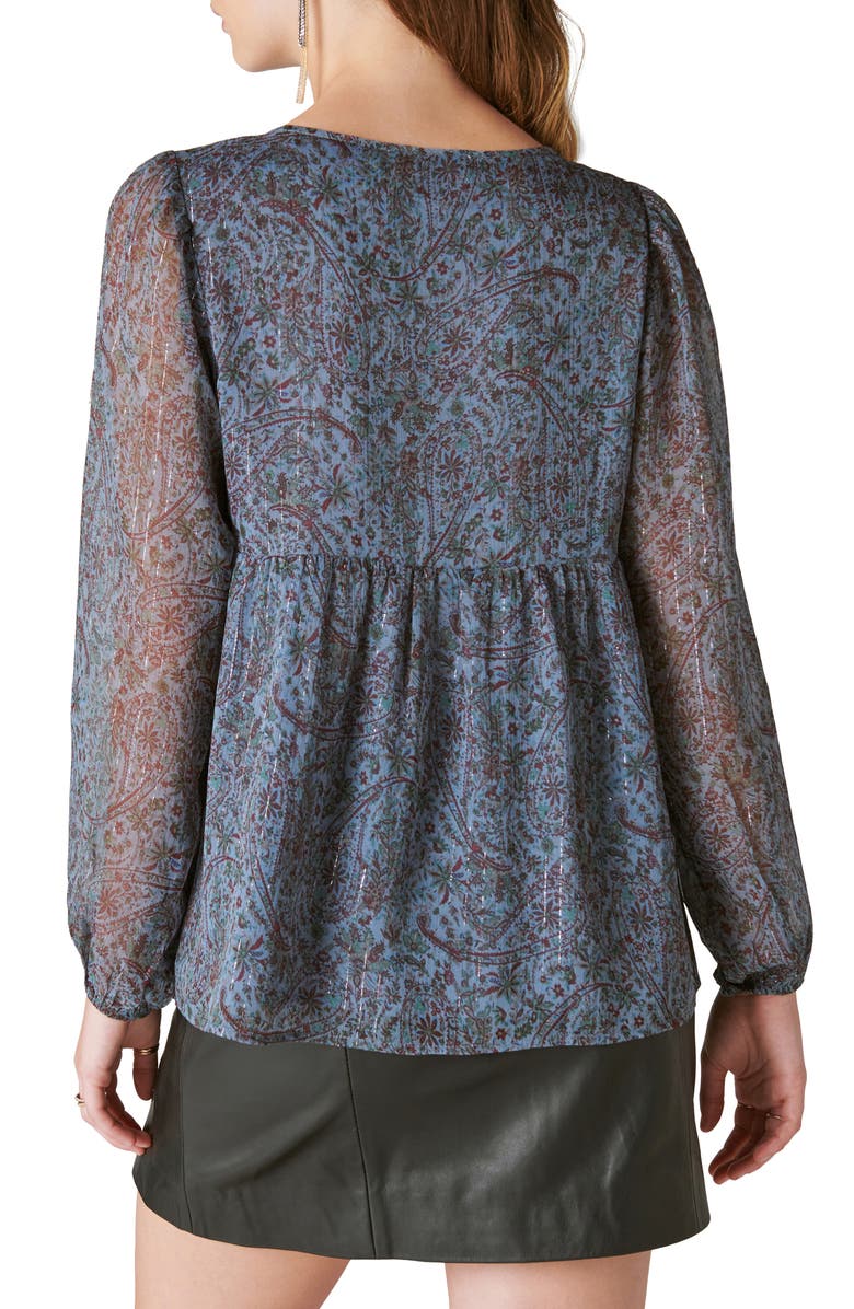 Lucky Brand Paisley Split Neck Peasant Top, Alternate, color,