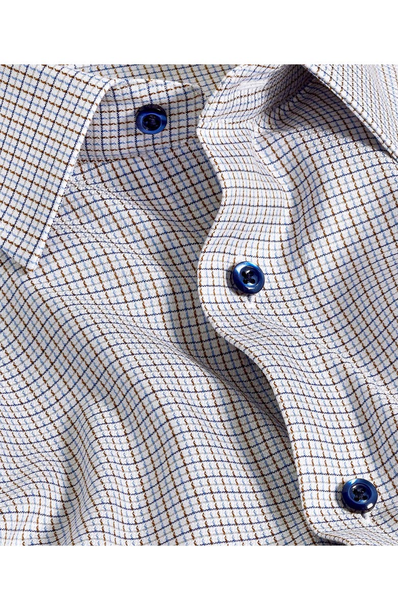 David Donahue Trim Fit Check Textured Cotton Dobby Dress Shirt, Alternate, color, Blue/ Chocolate