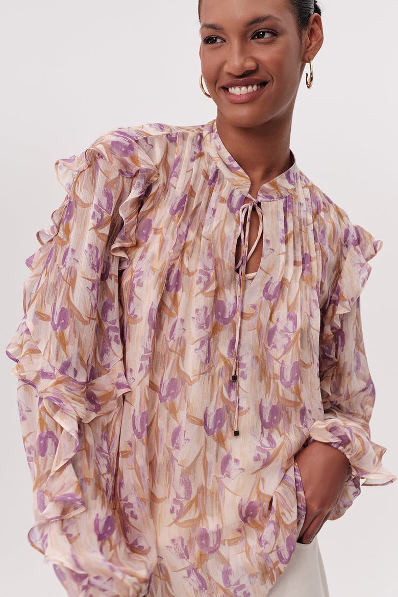 Kasandra Tie Neck Long Sleeve Blouse, Alternate, color, Multi Color