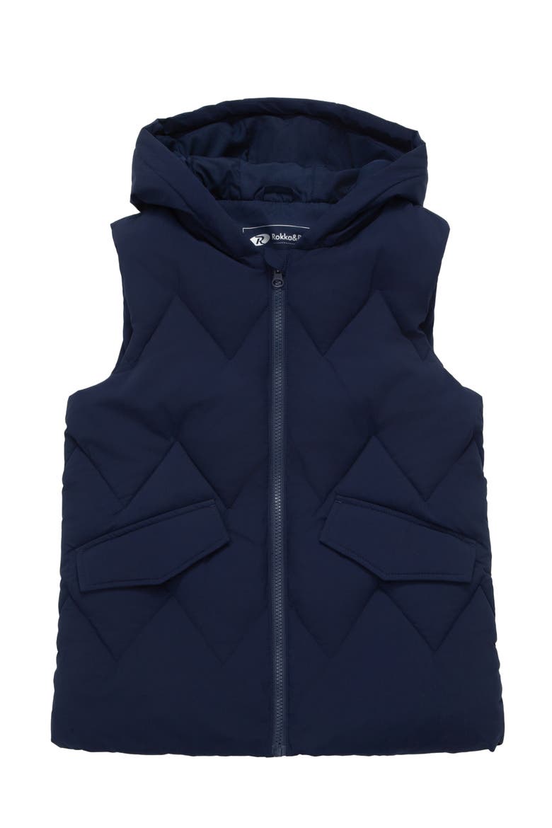 Kids' Hooded Puffer Vest, Alternate, color, Navy