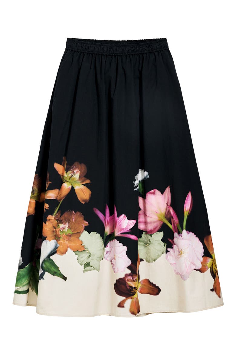 Floral Print Maxi Skirt, Alternate, color, BLACK