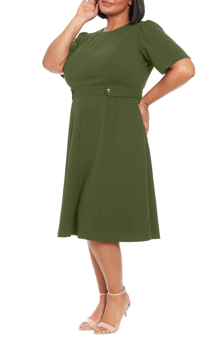 London Times Short Sleeve Fit & Flare Midi Dress, Alternate, color, Rifle Green
