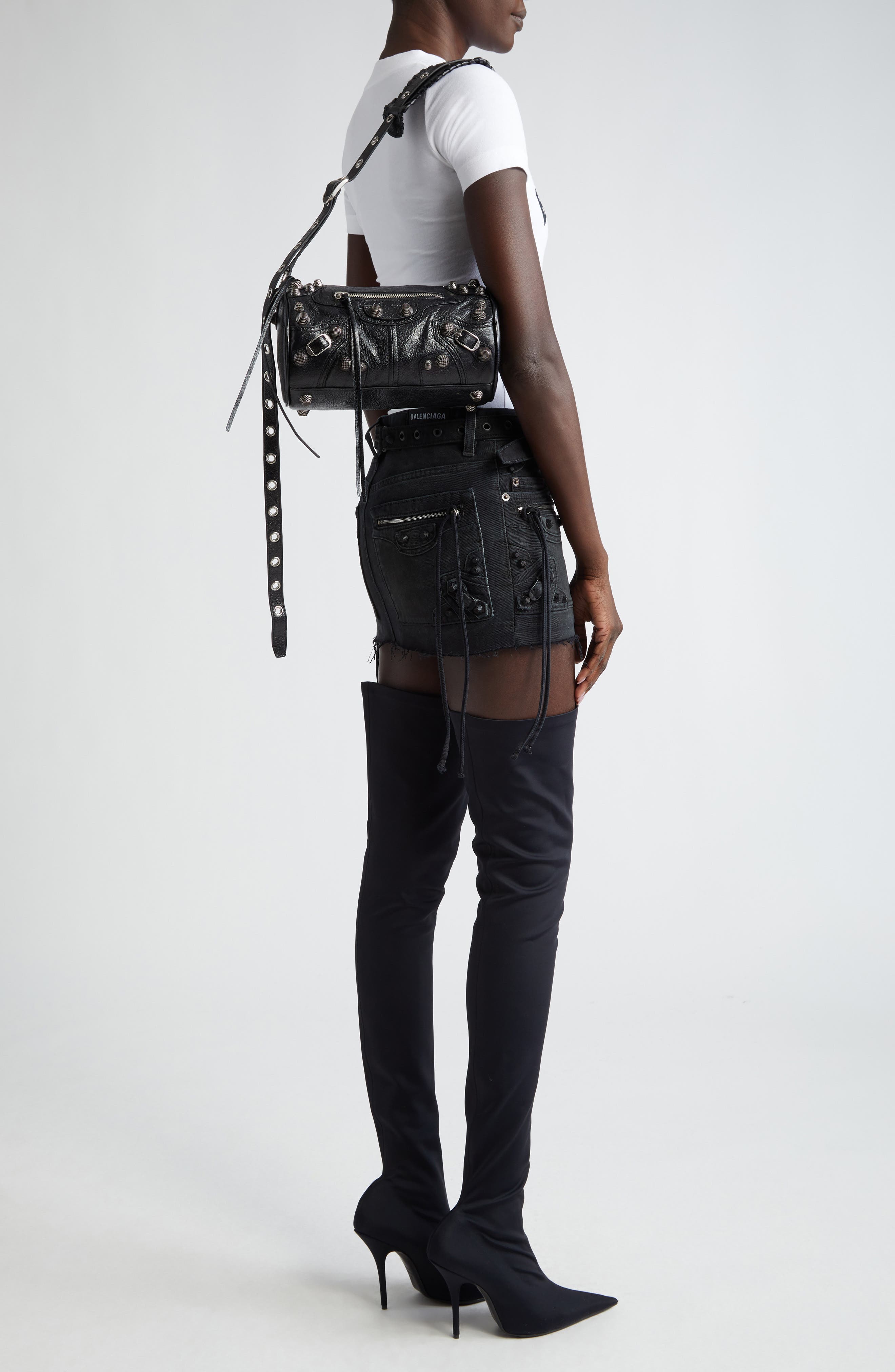 Balenciaga Le Cagole Lambskin Leather Cylinder Crossbody Bag, Alternate, color, 