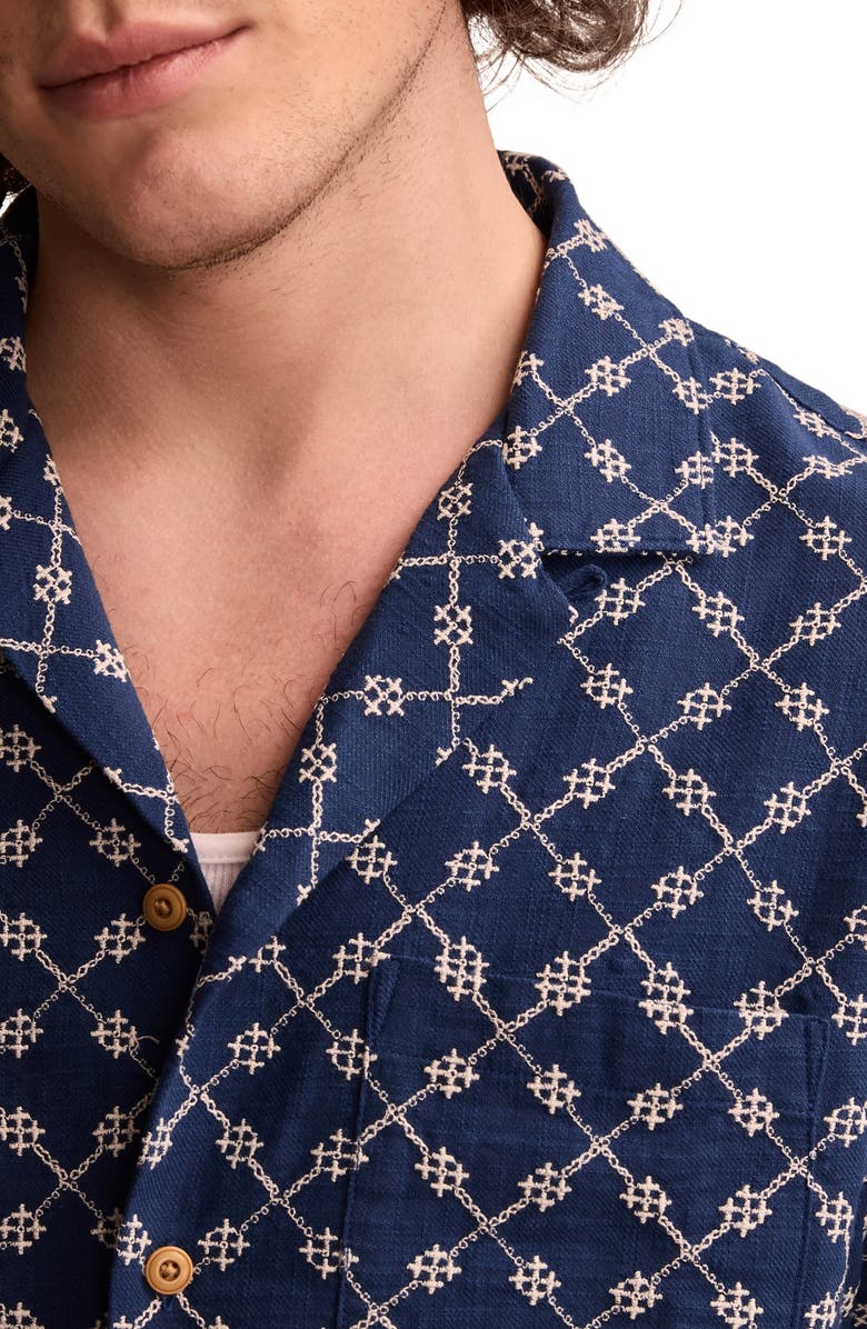 Lucky Brand Lattice Embroidered Camp Shirt, Alternate, color, 