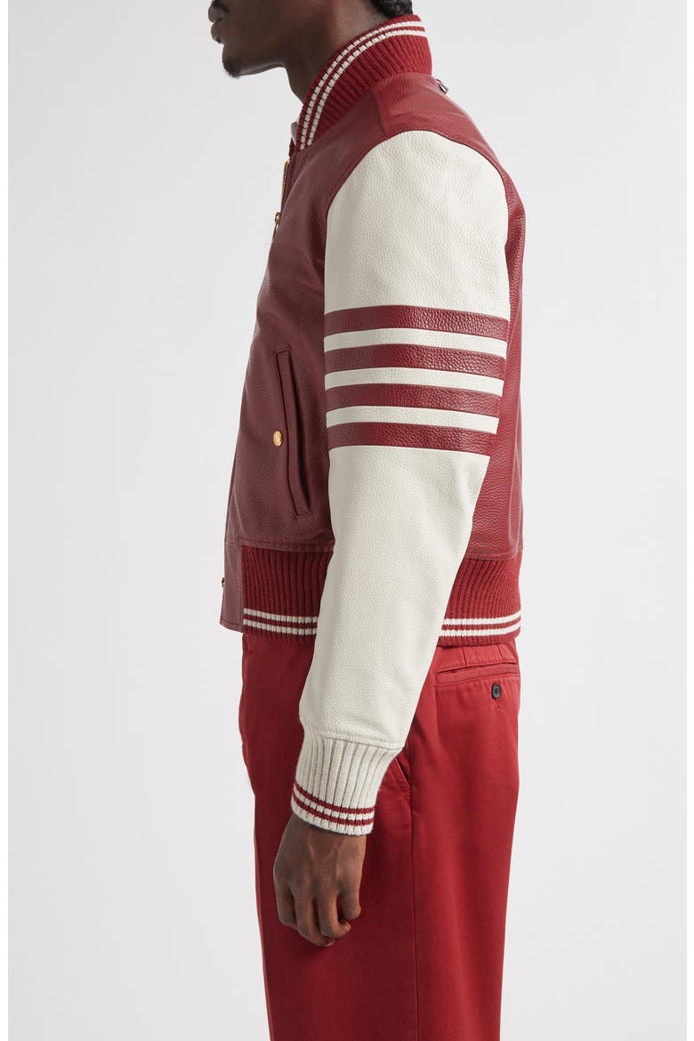 4-Bar Leather Varsity Jacket, Alternate, color, BURGUNDY
