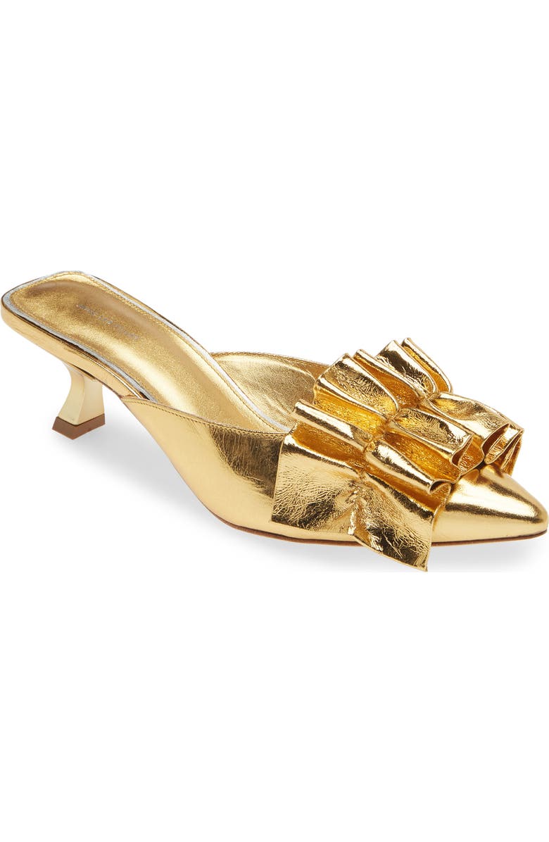 Avec Les Filles Bella Ruffle Kitten Heel Mule, Main, color, Gold