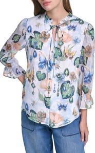 KARL LAGERFELD PARIS Ruffle Collar Printed Shirt