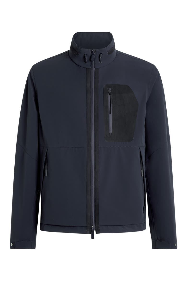 Water Repellent Stretch Nylon Hooded Zip Jacket, Alternate, color, NAVY
