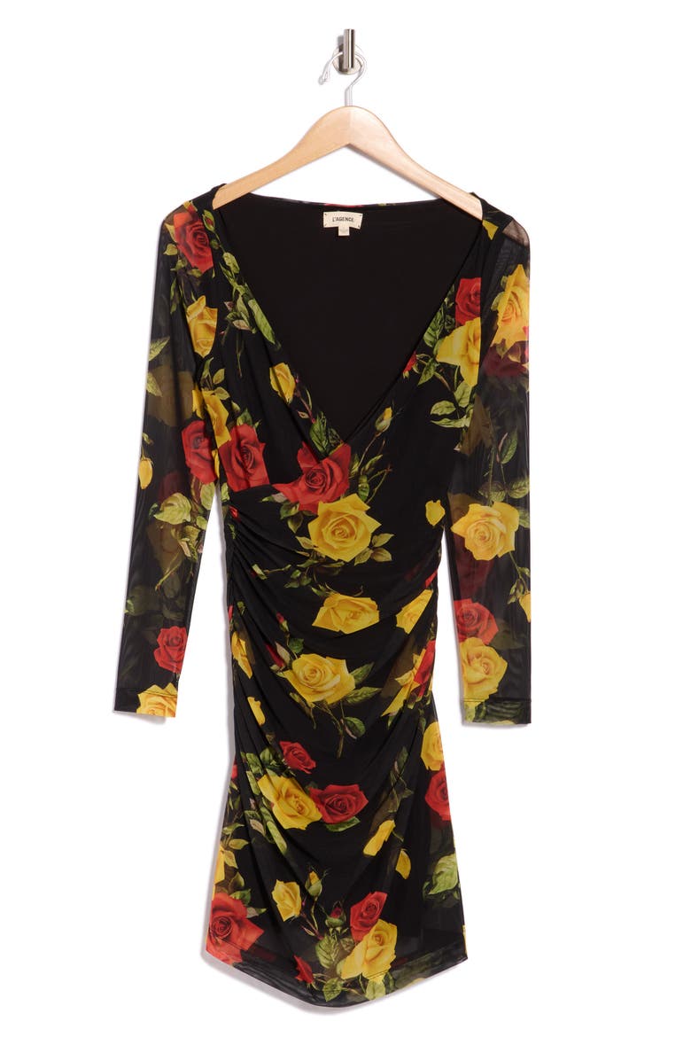 Reiner Cross Front Minidress, Alternate, color, BLACK/RED/YELLOW ROMANTIC ROSE