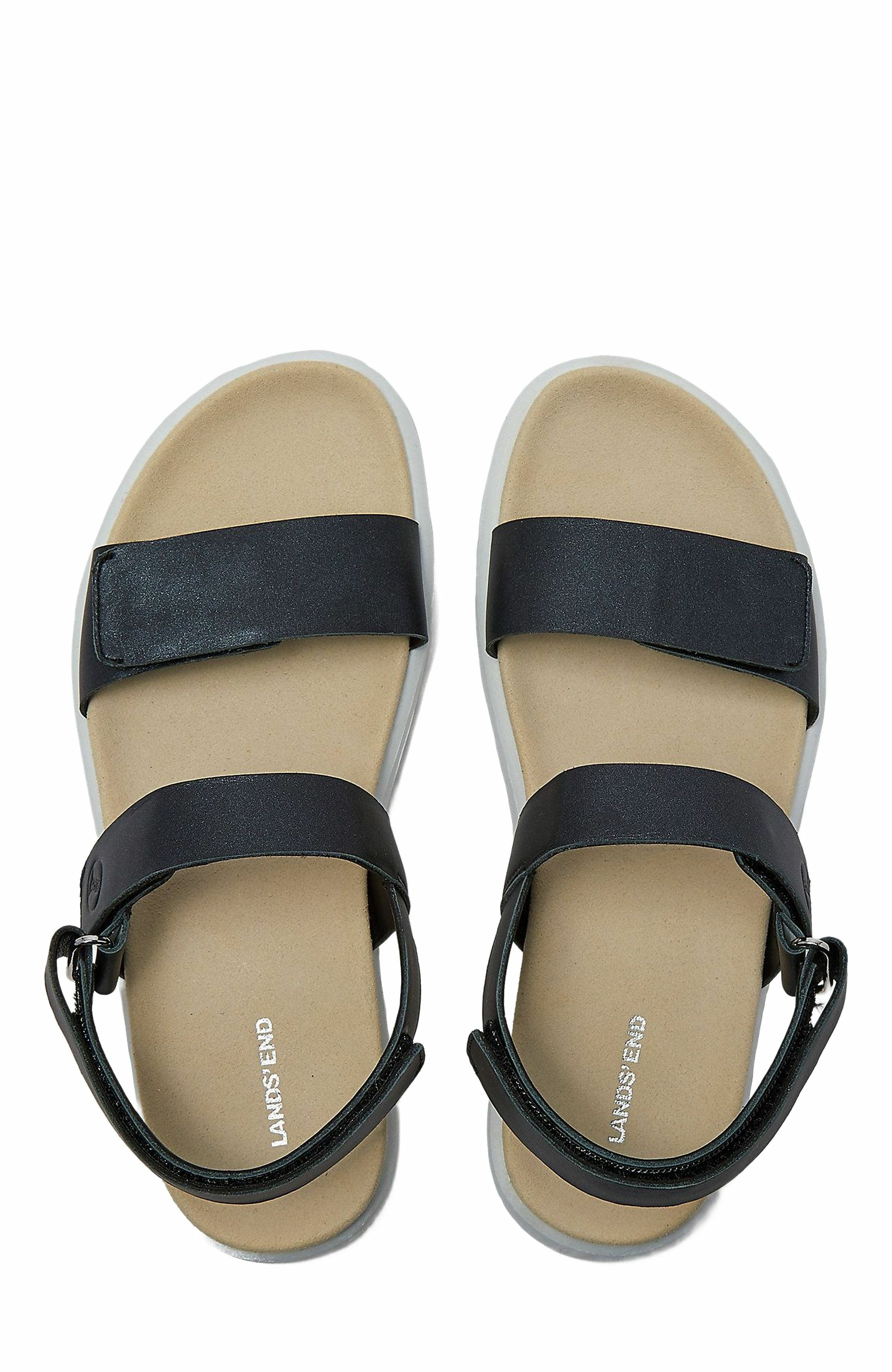 Lands' End Comfort Adjustable Leather Sandals, Main, color, Black
