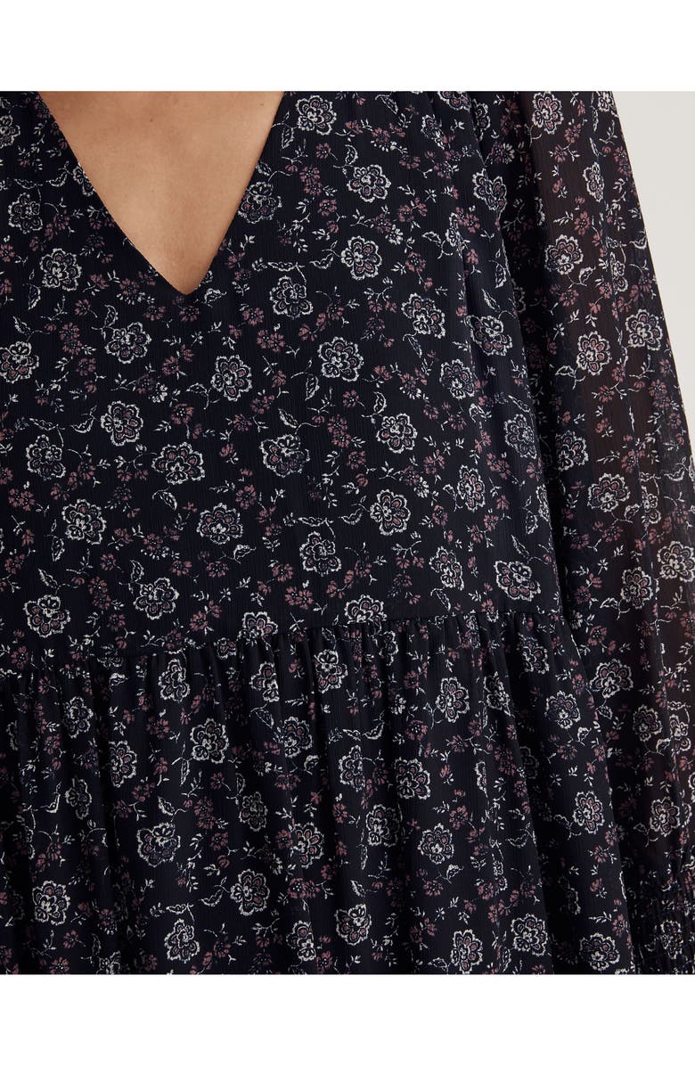 Madewell Enchanted Floral Long Sleeve Georgette V-Neck Tiered Midi Dress, Alternate, color, Night Vision