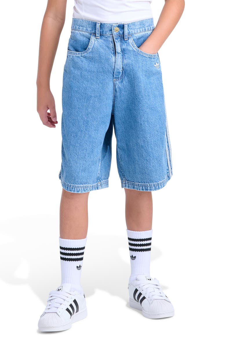 adidas Originals Kids' 3-Stripes Denim Shorts, Main, color, Medium Wash Denim