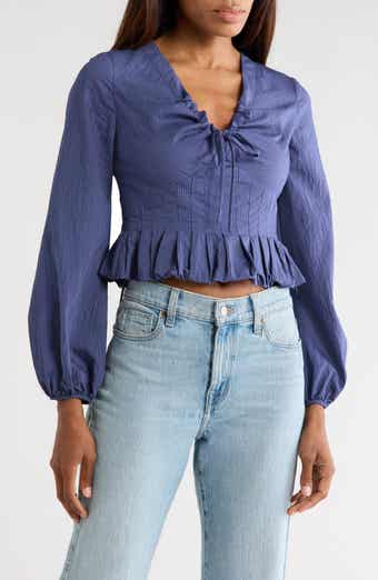 Allegra Stripe Long Sleeve Crop Peplum Top