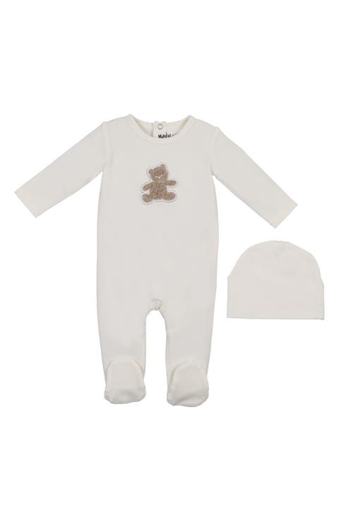 Bear Appliqué Footie & Beanie Set (Baby)