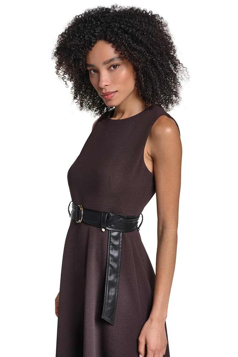 Belted Sleeveless Scuba Crepe Midi Dress, Alternate, color, ESPRESSO/ BLACK