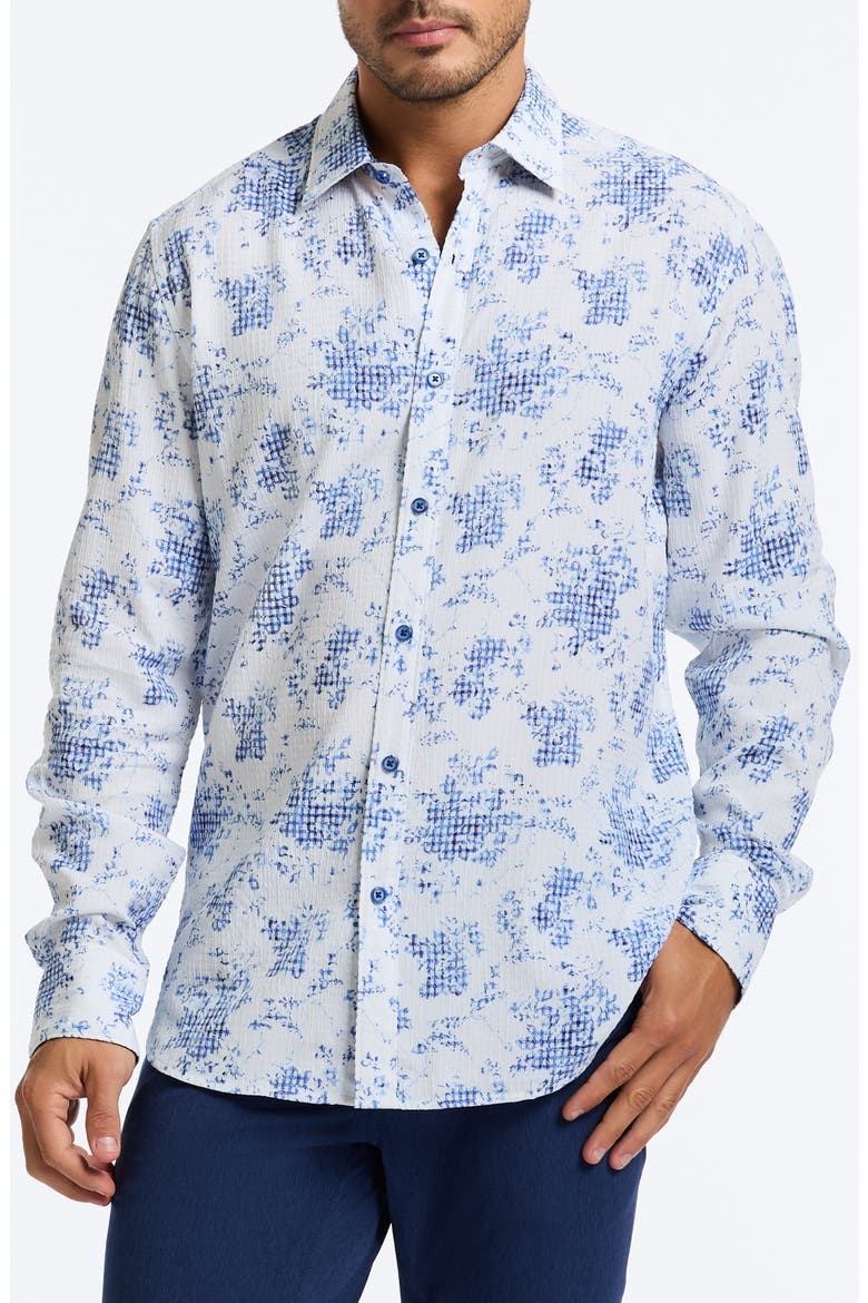Angola Classic Fit Floral Jacquard Button-Up Shirt, Main, color, BLUE