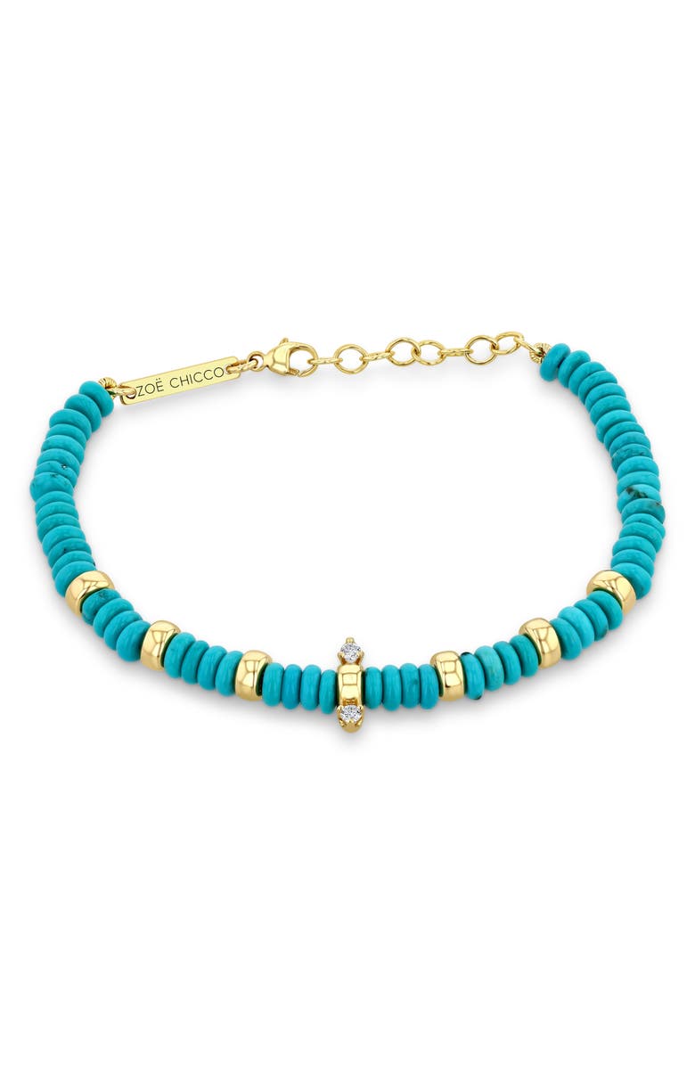 Zoë Chicco Turquoise & Rondelle Gold Bead Bracelet with Diamonds, Alternate, color, 
