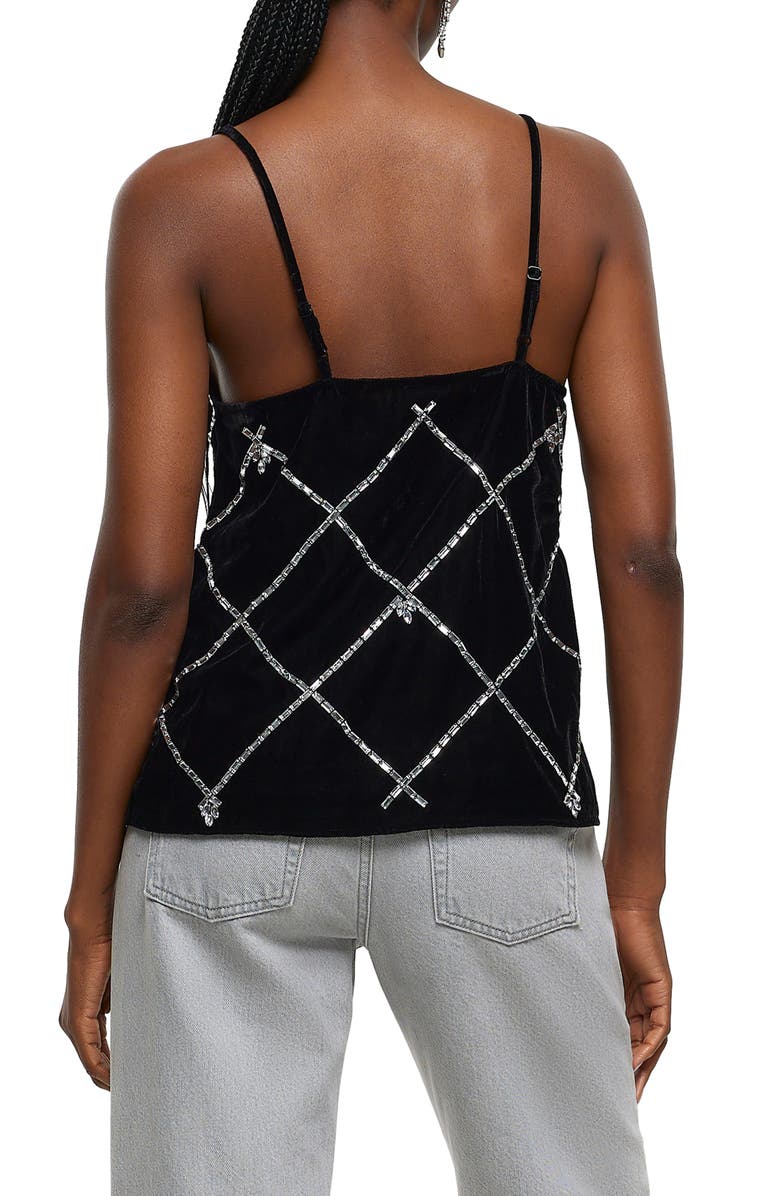 River Island Crystal Embellished Velvet Camisole, Alternate, color, 