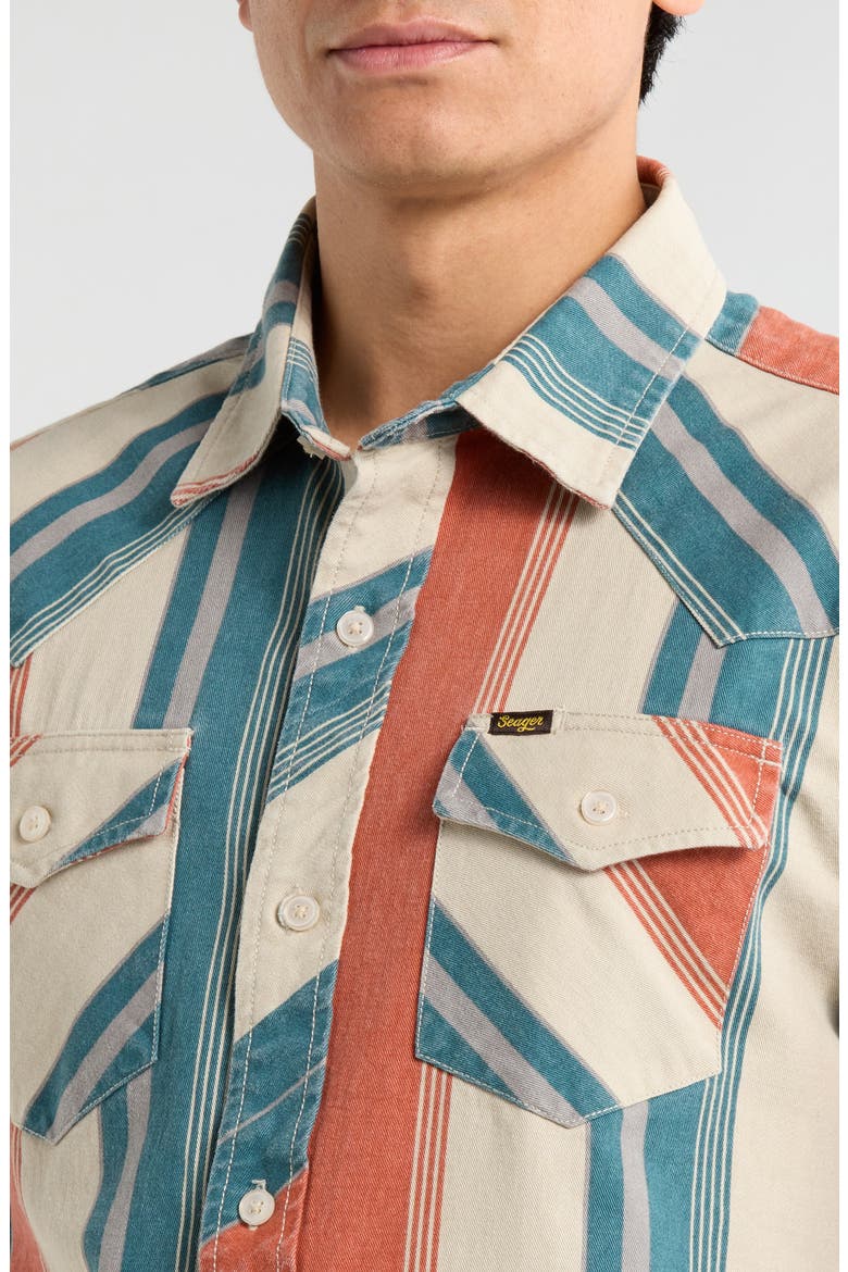 Amarillo Stripe Short Sleeve Cotton Twill Button-Up Shirt, Alternate, color, EL ROJO STRIPE