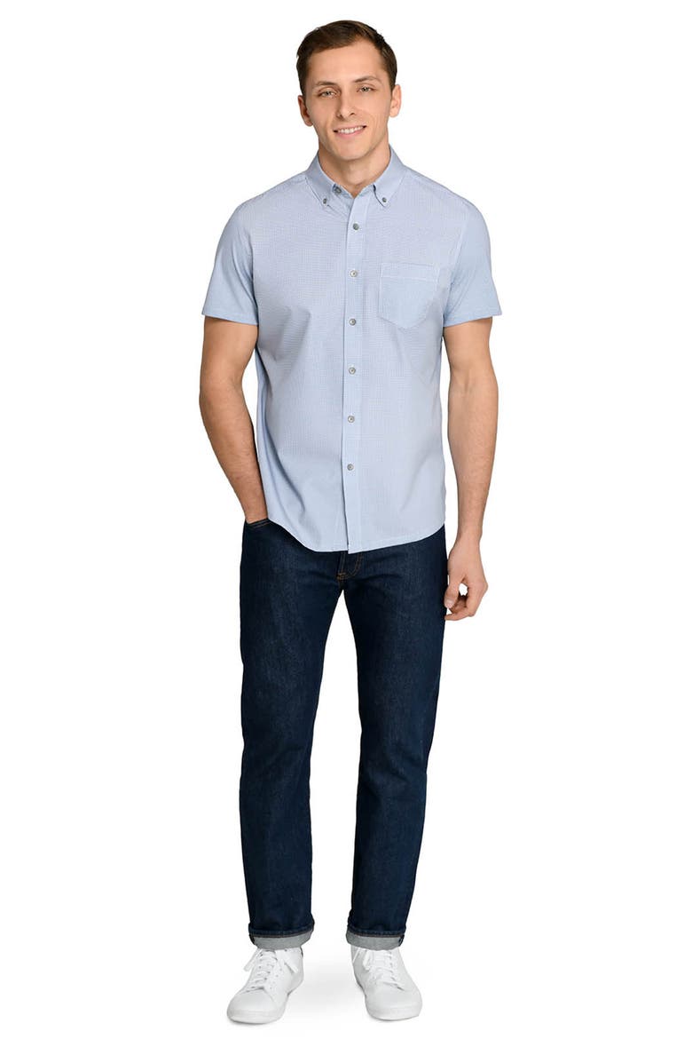Slim Fit Micro Circle Reworked Short Sleeve Button-Down Shirt, Alternate, color, NAVY
