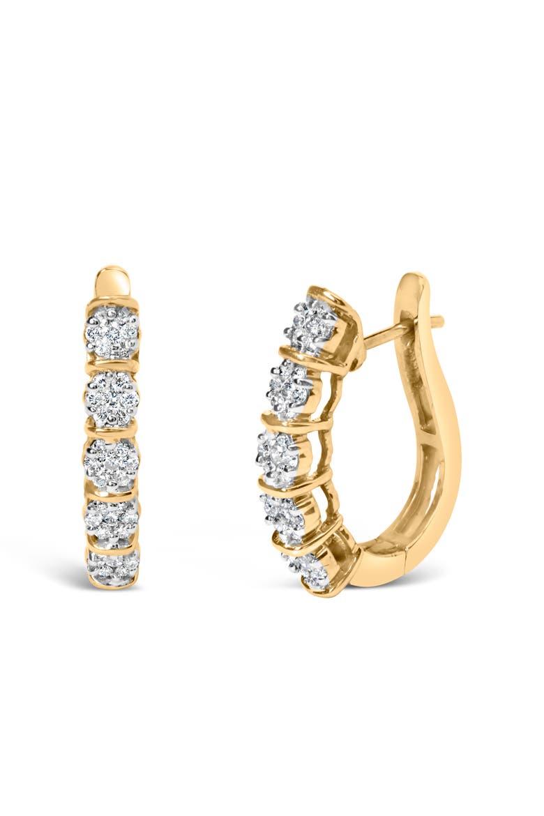 14k Yellow Gold 1/2 Cttw Diamond Cluster Hoop Earrings, Main, color, Yellow