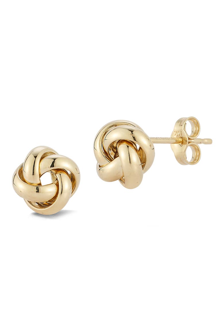 14K Yellow Gold Love Knot Stud Earrings, Main, color, GOLD