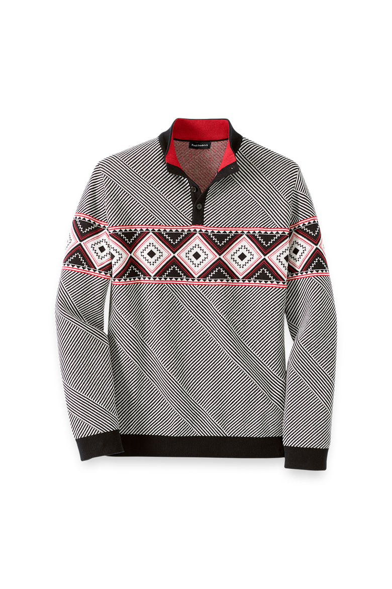 Cotton 4-button Mock Neck Sweater, Main, color, Black/Red