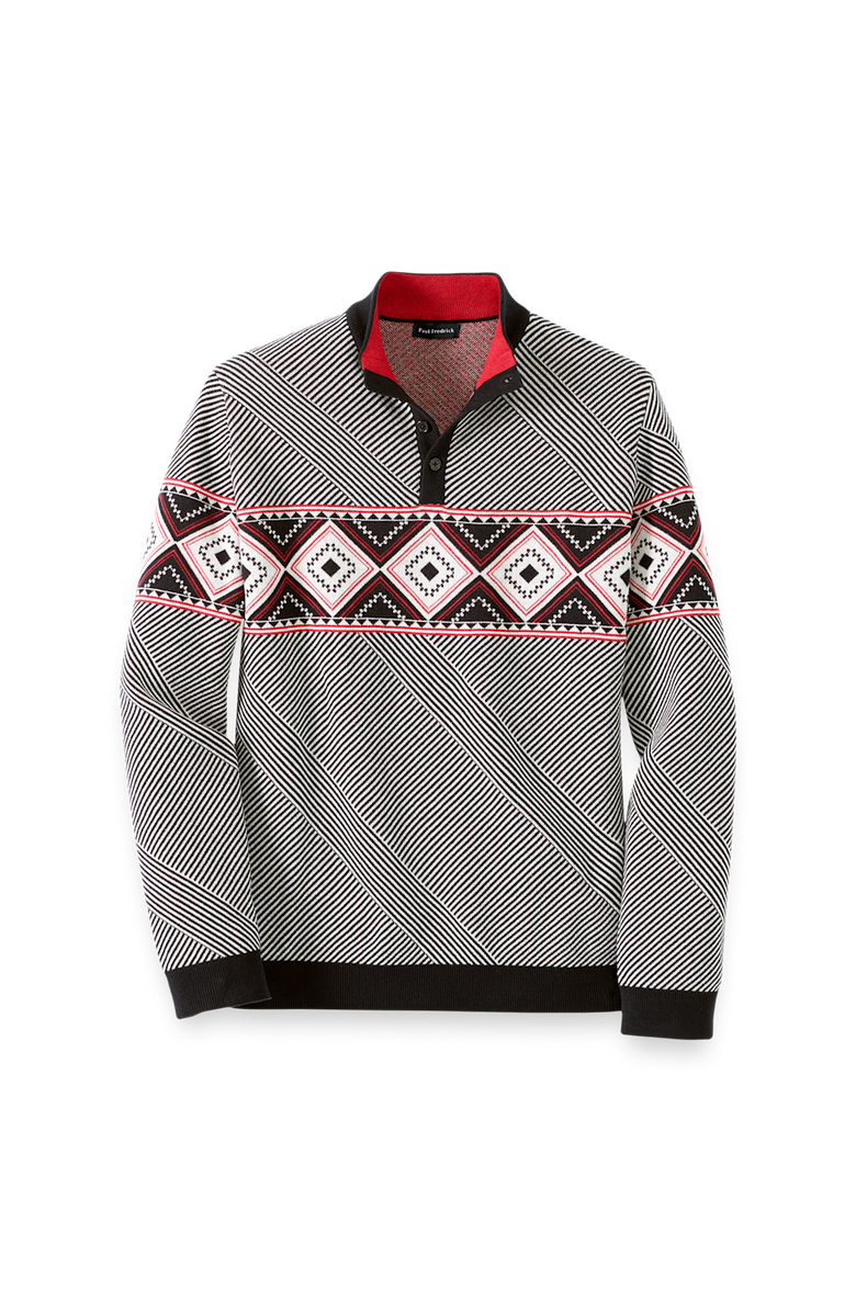 Paul Fredrick Cotton 4-button Mock Neck Sweater, Main, color, Black/Red