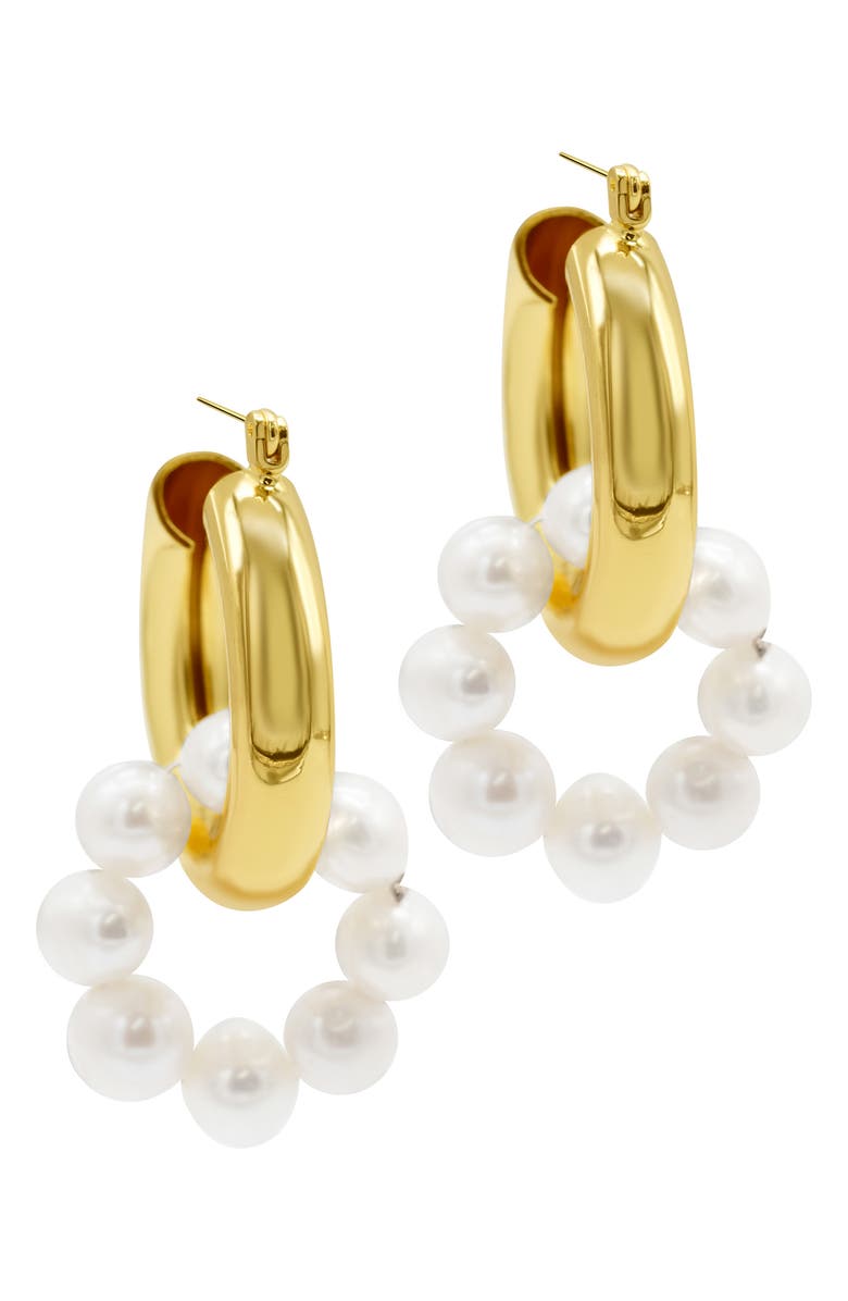 Adornia Imitation Pearl Circle Drop Huggie Hoop Earrings, Main, color, White