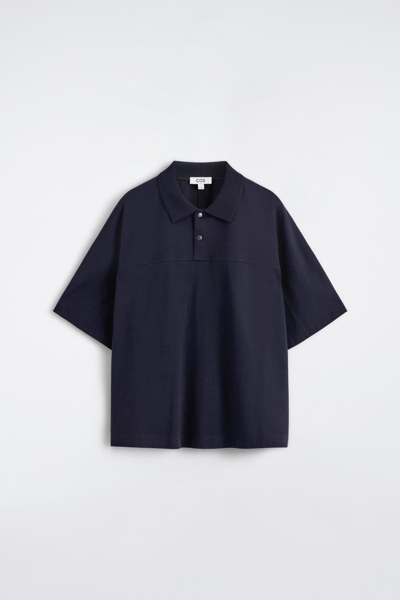 Snap-button Cotton Polo Shirt, Alternate, color, NAVY