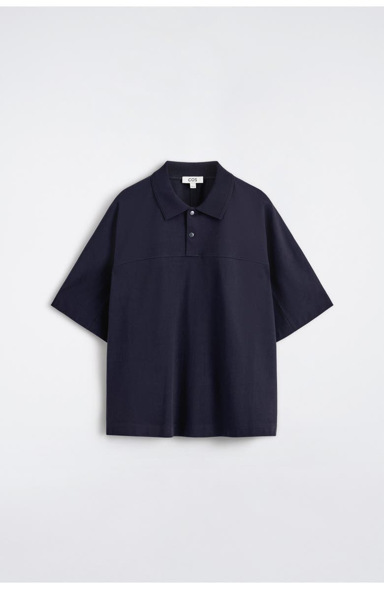 COS Press-stud Cotton Polo Shirt, Alternate, color, Navy