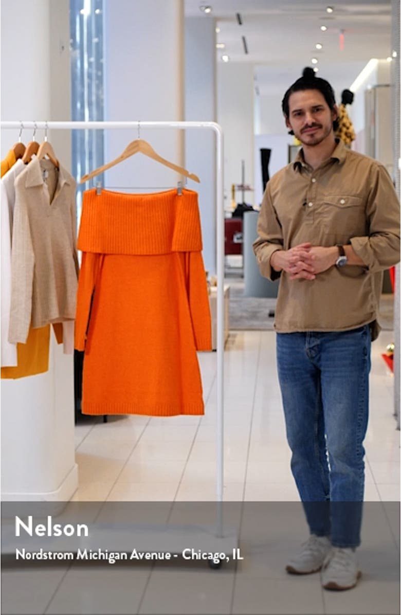 Off the Shoulder Long Sleeve Wool Blend Sweater Minidress, sales video thumbnail