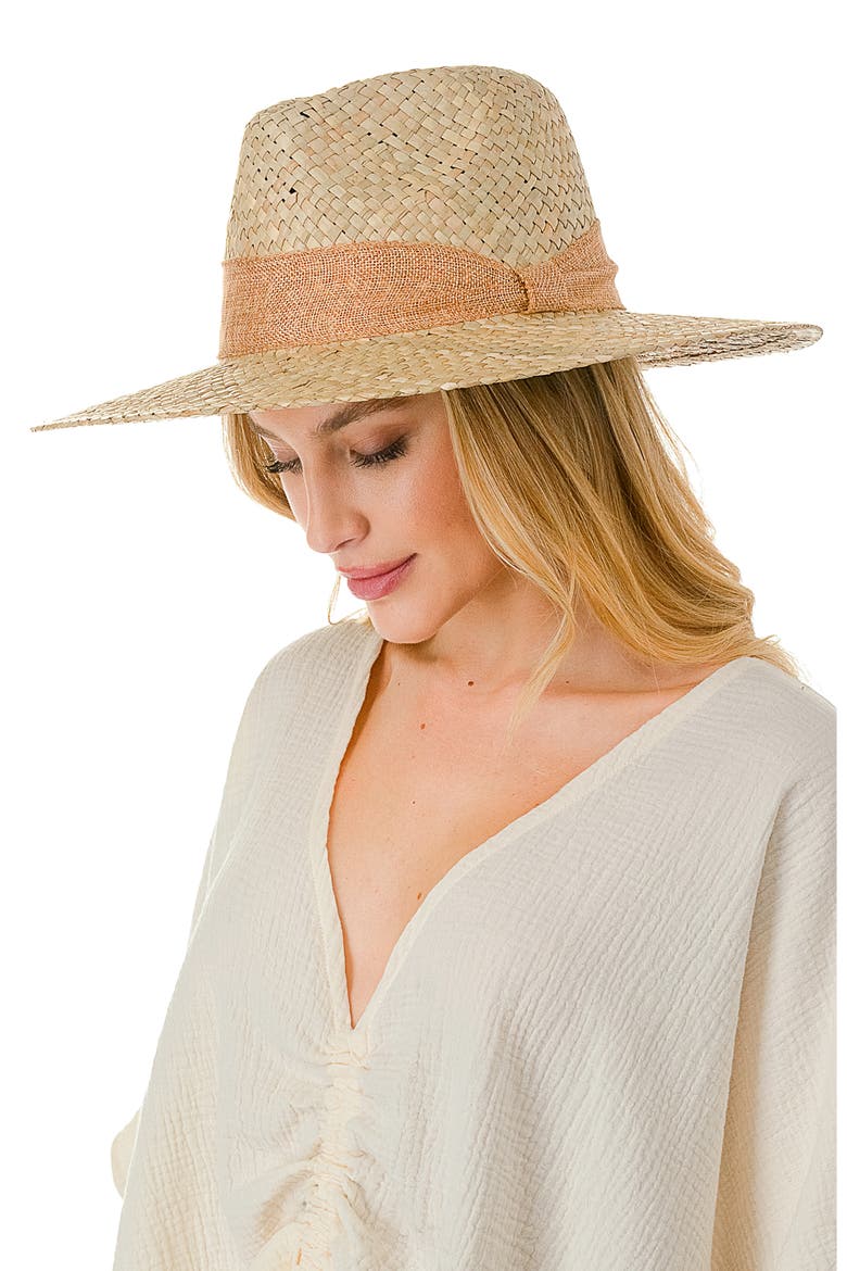 Ribbon Band Straw Panama Hat, Alternate, color, TAN