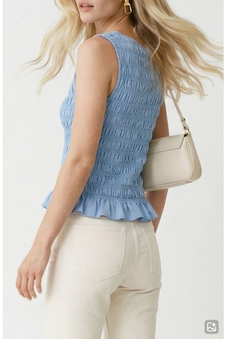 Nori Smocked Sleeveless Top, Alternate, color, BRUNNERA BLUE