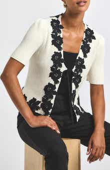 Derek Lam 10 Crosby Maes Floral Lace Embellished Tie Front Cardigan
