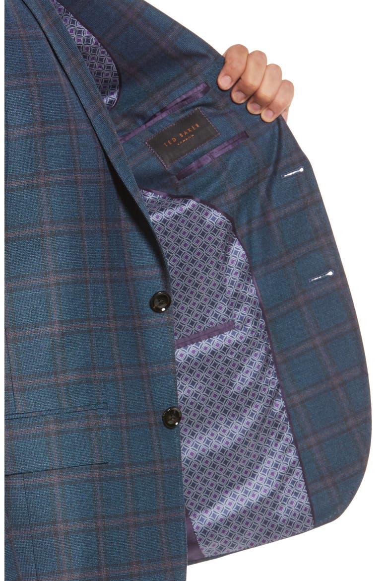 Karl Slim Fit Windowpane Wool Sport Coat, Alternate, color, TEAL