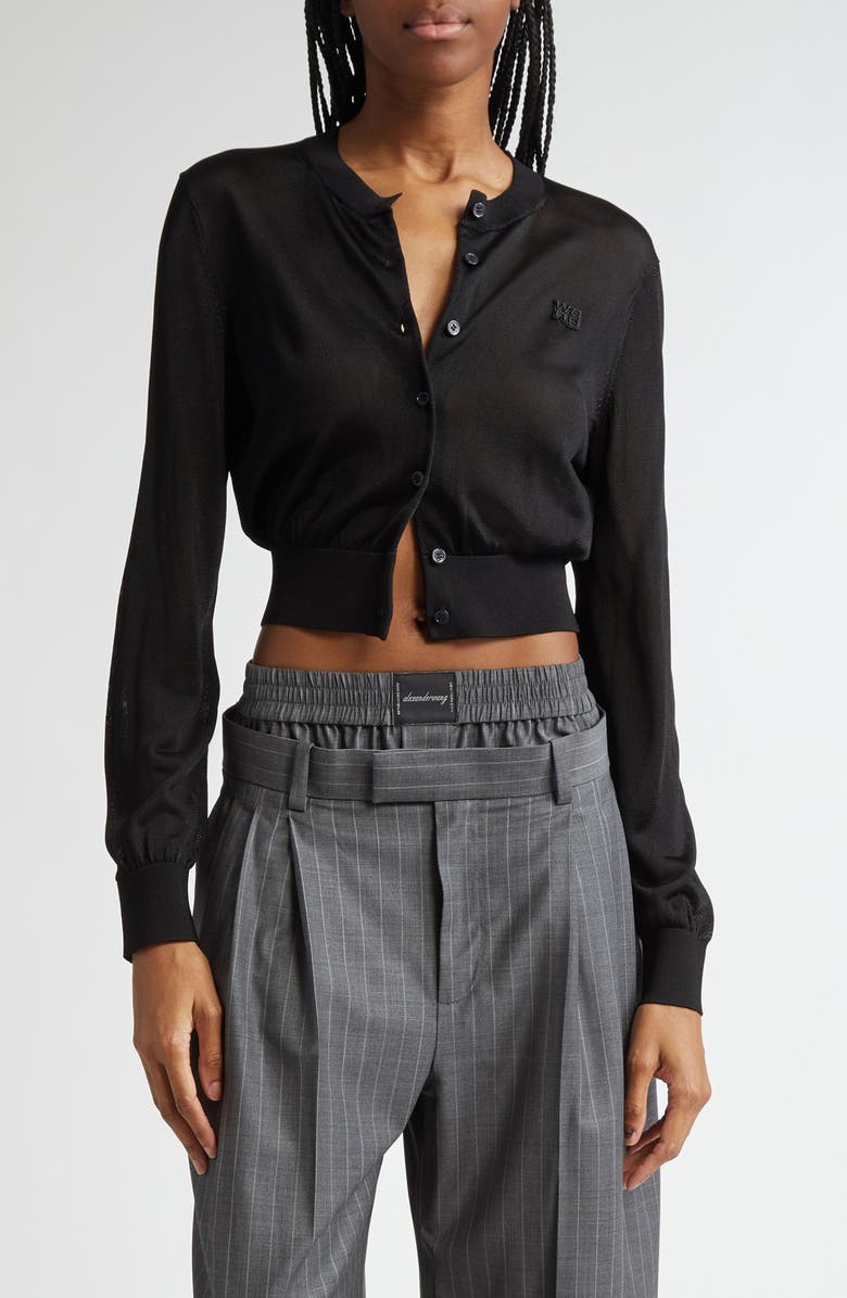 Alexander Wang Logo Embroidered Crop Cardigan, Main, color, 