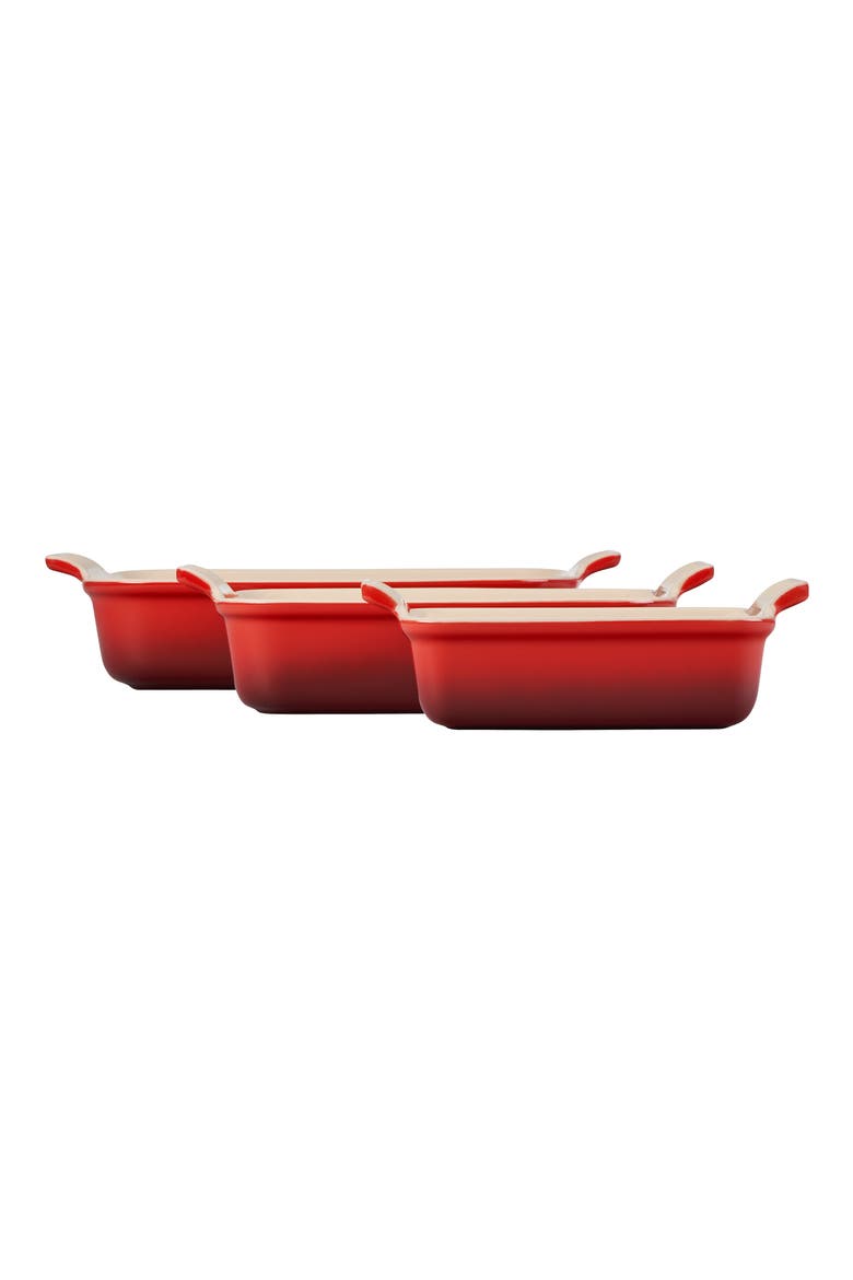The Heritage Set of 3 Rectangular Baking Dishes, Alternate, color, CERISE