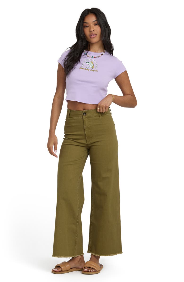 Billabong Free Fall Stretch Crop Wide Leg Pants, Alternate, color, Martini Olive