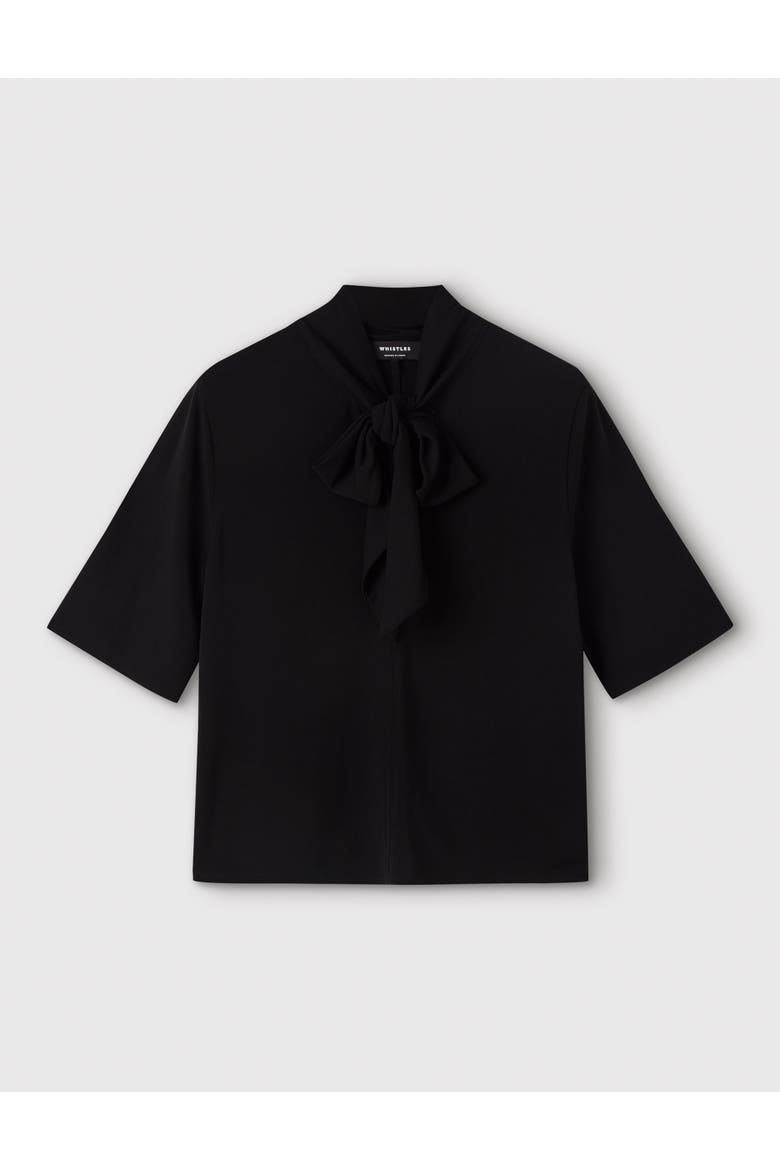 Short Sleeve Tie-Neck Jersey Top, Alternate, color, Black