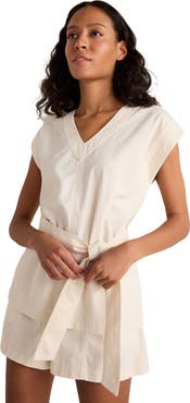 Haven Well Within Cotton Ecru Denim V-Neck Belted Top