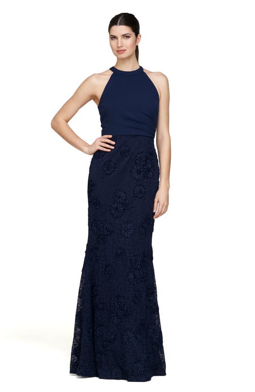Js Collections Britney Sleeveless Halter Evening Gown In Deep Navy