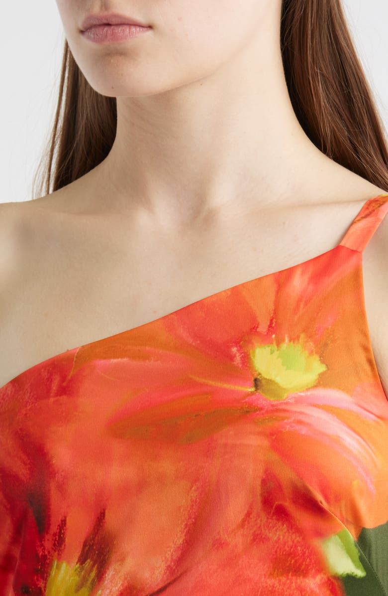 Vince Camuto Placed Print One-Shoulder Satin Gown, Alternate, color, Olive