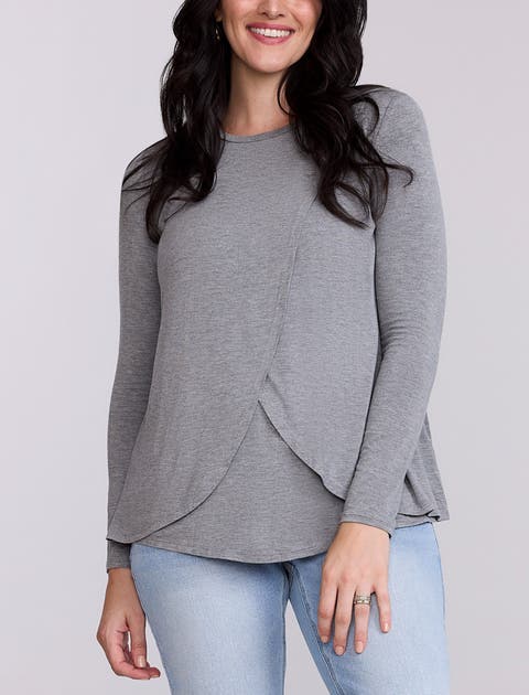 Crewneck Long Sleeve Draped Nursing Tee