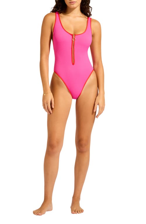Seafolly Retro Contrast Trim One-piece Swimsuit In Pink