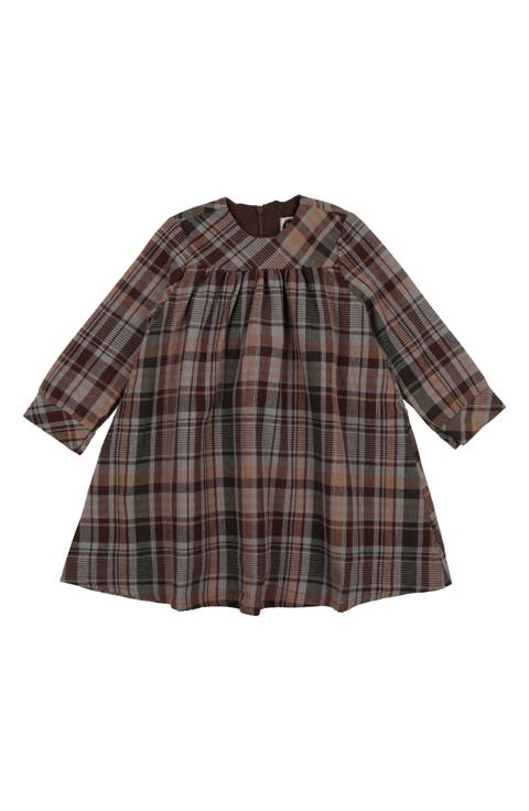 Kids' Plaid Long Sleeve Cotton Blend Dress (Toddler)