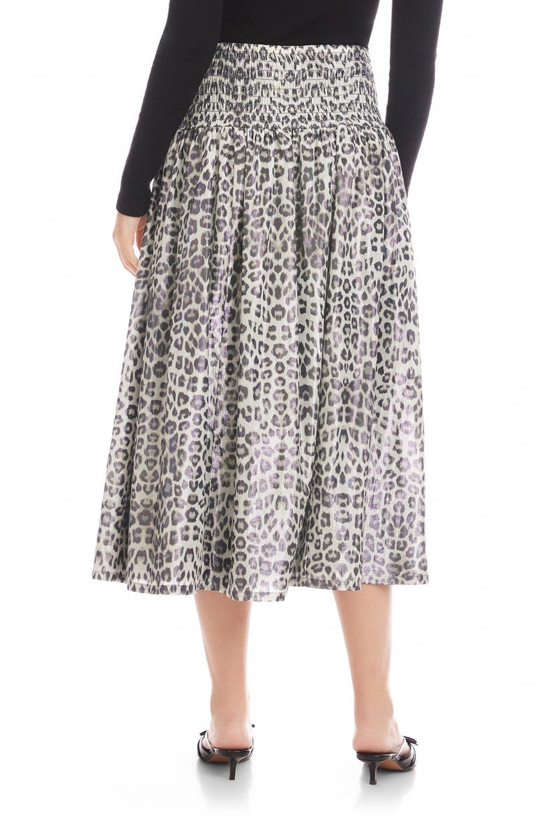 Rhea Print Smock Waist Cotton Blend Midi Skirt, Alternate, color, LEOPARD