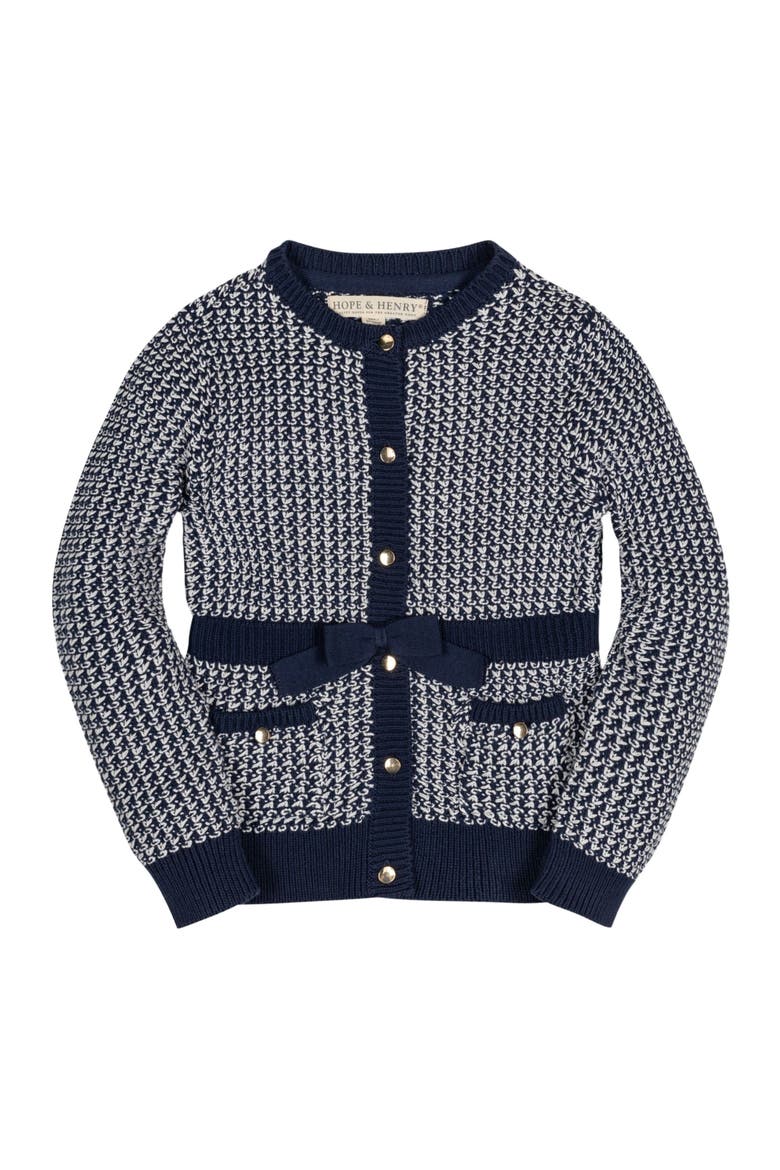Baby Girls' Organic Fancy Tweed Cardigan, Infant, Main, color, Chunky Navy Tweed